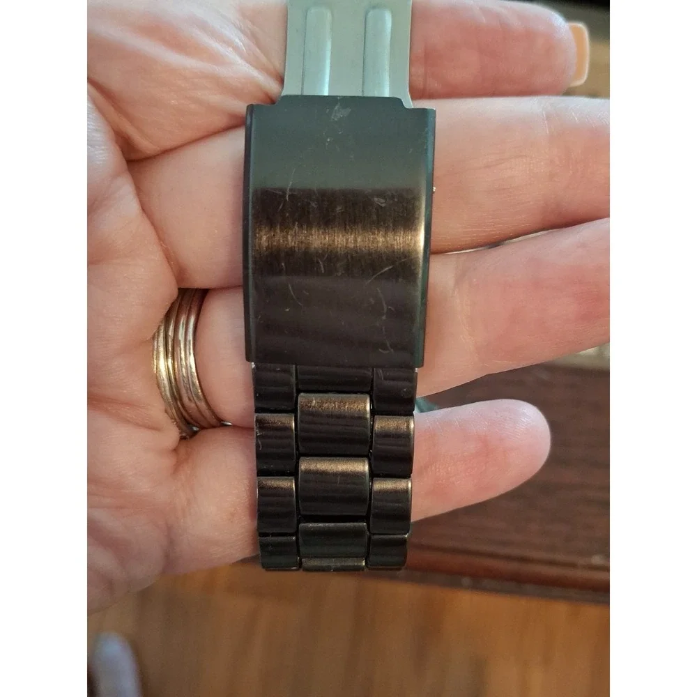 Merona FMDM251 48mm Mens Black Link Bracelet Watch With Goldtone Accents.